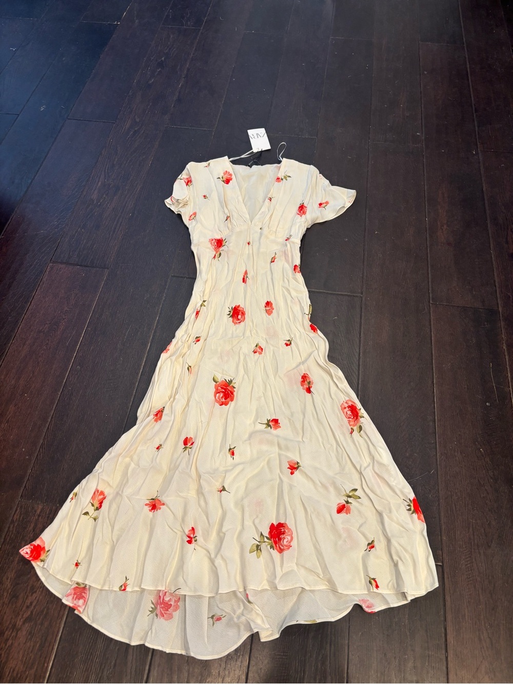Zara Cream Midi Dress with Red Rose Print